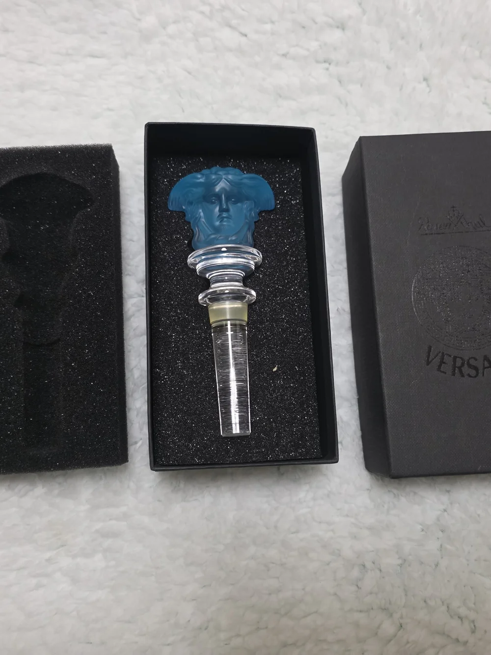 Rosenthal Versace Medusa Lumière Blue Lead Crystal Bottle Stopper Austria w/ Box